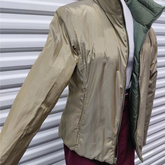 Michael Kors Womens Down Puffer Jacket Medium Green Reversible Quilted Packable - Picture 10 of 15